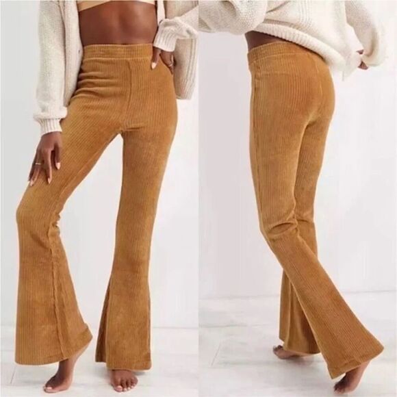aerie Pants - Aerie Women's Size XS Groove Corduroy Pull On Flare Pants Velour Leggings Retro